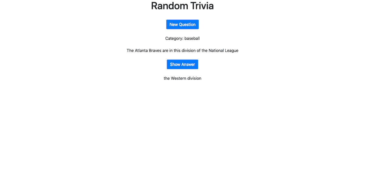 random trivia assignment screenshot